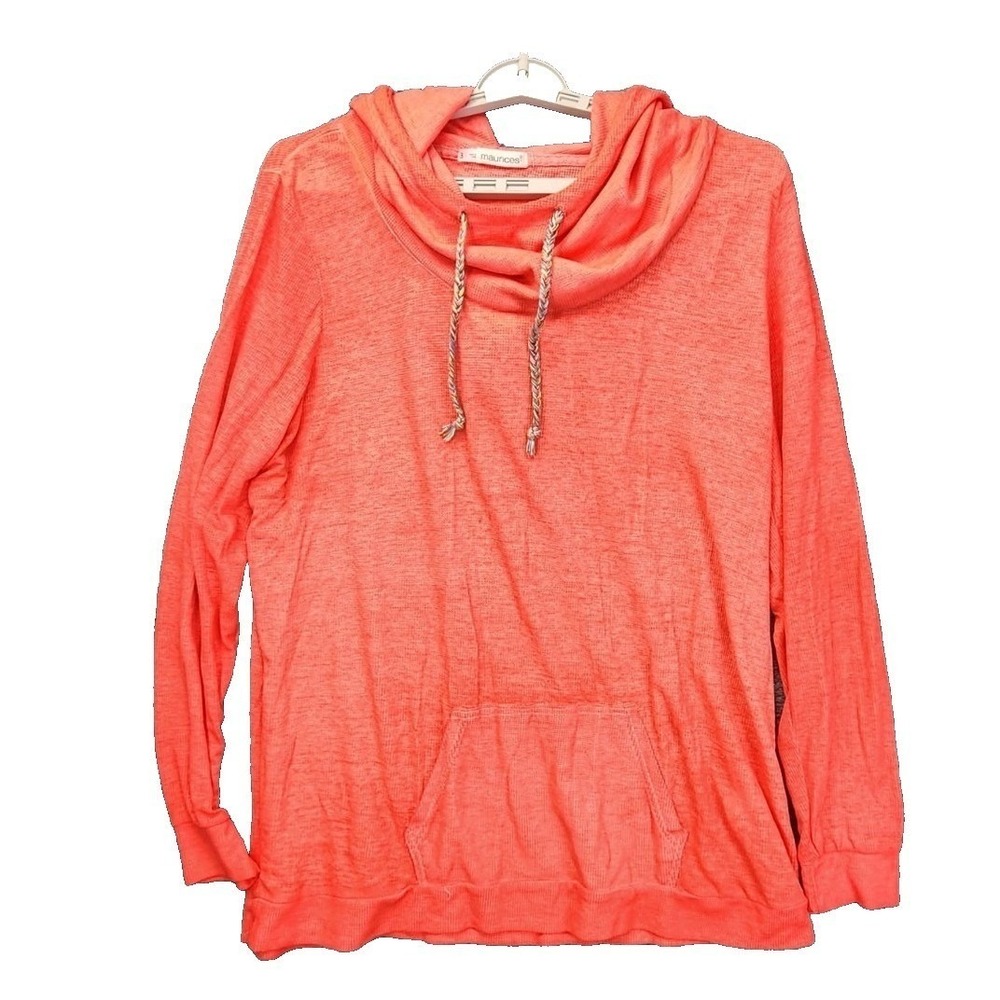 Maurices Hoodie Women 3xl Coral Waffle Knit Cowl Neck Pullover Kangaroo Pocket